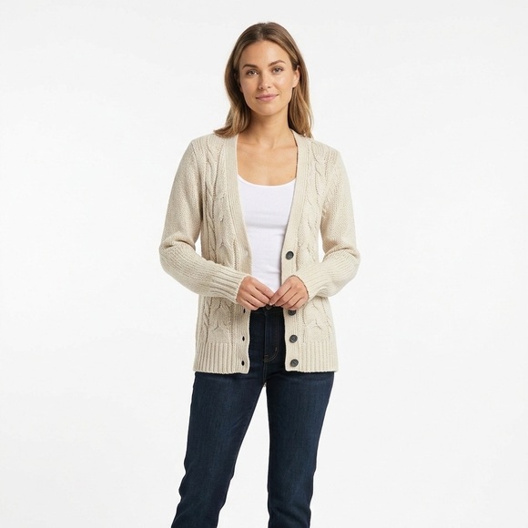 Pink Rose Sweaters - Pink Rose Beige Cable Knit Cardigan